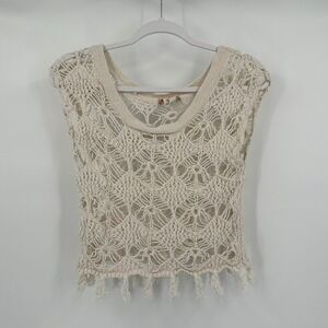Womens Crochet Festival Top Size L Boho Hippie Open Knit Layering‎ Fringe